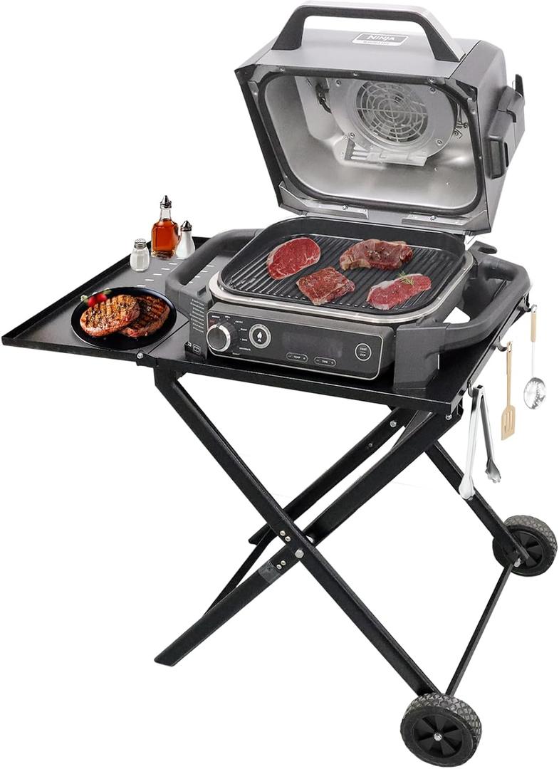 Demao Stand for Ninja Woodfire Outdoor Grill (OG701 Only), Outdoor Folding Grill Table Stand for Ninja OG700 Series, Heavy Duty Steel Cart as XSKSTAND, Black
