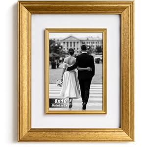 Yaetm 16x20 Black Picture Frame with Decorative Inner Frame & Tempered Glass, Display 11x14 Photos with Mat on Wall - Portrait or Landscape - Ideal for Office & Home Dcor (Gold, 2 Pack)