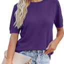 RUMIA Short Sleeve Sweaters for Women Summer Lightweight Loose Business Casual Tops (Purple, XL)