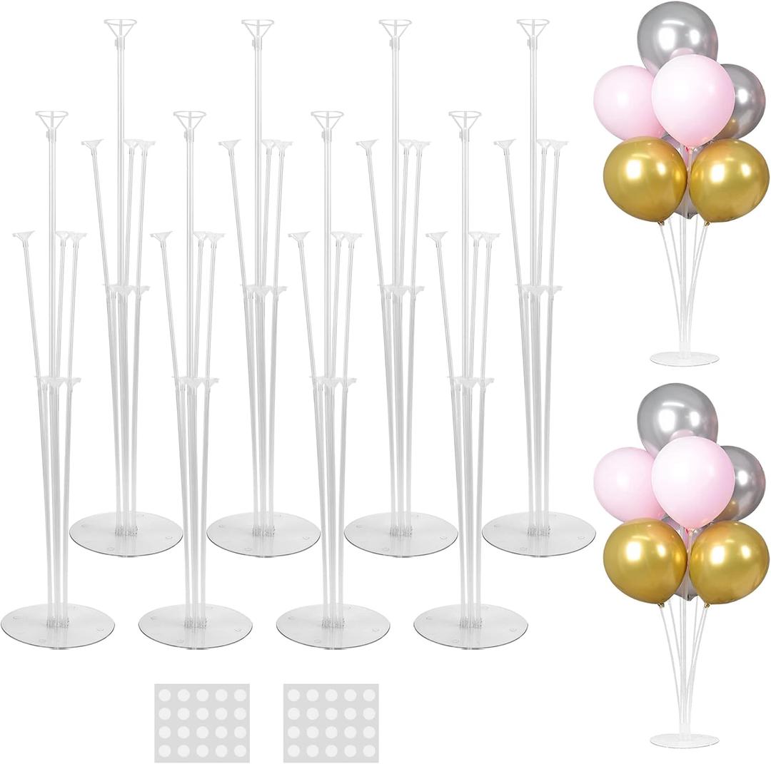 JOYYPOP 8 Sets Balloon Stand Kit For Table, Balloon Sticks with Base Birthday Graduation Party Decorations Wedding (8 Pack Clear)