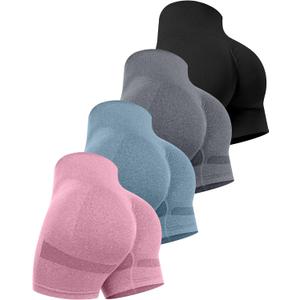 CHRLEISURE Women's 3 Packs Workout Gym Shorts, High Waisted Butt Lifting Scrunch Butt Seamless Booty Shorts (X-Large, 3 Packs (Black, Dark Gray, Blue))