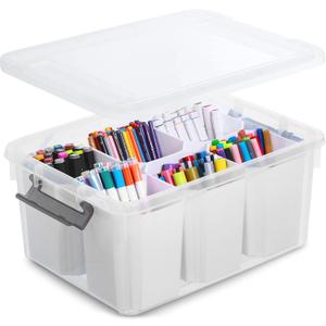 Citylife 17 QT Plastic Storage Bins Clear Storage Box with Lids Multipurpose Stackable Storage Containers for Organizing Tool, Craft, Crayon (1 Pack-17 QT, Clear White)