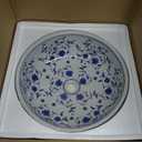 Leaf Flower Floral Painted Pattern Bathroom Ceramic Counter Top Wash Basin Sink Blue and White Porcelain Washing Round Bowl Vintage Antique Chinese Kasbah Moroccan Hand Craft Handmade, 
41 x 15.5cm