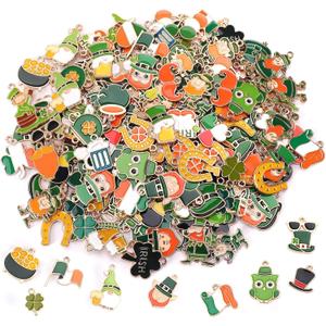 SANNIX 350pcs St. Patrick's Day Charms, Shamrock Charms for Jewelry Making - Green Hat Beer Gnome Irish Enamel Pendants for DIY Crafts Bracelets Necklaces Earrings Making Supplies