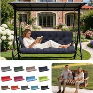 Porch Swing Cushions, Outdoor Swing Replacement Cushions 3 Seater with Backrest, Waterproof Bench Cushion with Ties,for Patio,Porch, Garden,Backyard (Navy Blue 60 * 40 in)