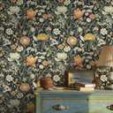 Safiyya Peel and Stick Wallpaper Boho Floral Contact Paper Peel and Stick 17.3"x 197" Black Wall Paper Self Adhesive Removable Wallpaper for Bedroom Bathroom Vinyl Roll