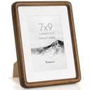 Fun Memories 7x9 Picture Frame, Solid Walnut Wood 7 x 9 Frame with Real Glass, Hard Wood 7 by 9 Photo Frame for Wall & Tabletop Display,7x9 Picture Frame Matted to 5x7, Natural Walnut Color