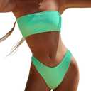 YIMISAN Women's Two Piece Bandeau Swimsuit Ribbed Strapless Tube Bikini Top with Mid Waist Cheeky Bottom Bathing Suit (Green)