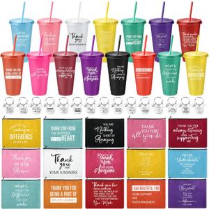 Pickmesh 15 Sets Employee Appreciation Gifts Multi Color 24 oz Plastic Travel Tumbler with Inspirational Canvas Bag and Keychain Thank You Gift for Christmas Coworker Team Nurse Teacher(Stylish)