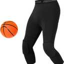 Unlimit Basketball Pants with Knee Pads, Black Knee Pads Compression Pants, 3/4 Capri Leggings (Medium)