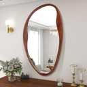 Asymmetrical Wood Mirror, Irregular Wall Mirror, Walnut Wooded Framed Wave Mirrors for Bathroom, Bedroom, Living Room, Entryway, Farmhouse Mid Century Modern Mirrors(36" H x 20" W)