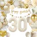 30th Birthday Decorations for Women, Gold Beige Cream Neutral Gold Foil Balloons Happy Birthday Banner Garland Boho Party Supplies