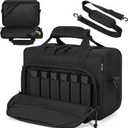 Tactical Gun Range Bag, Pistol Carrying Bag for 2 Handguns and Ammo, Firearm Shooting Case with 6 Magazine Slots and Lockable Zipper for Shooting Range & Outdoor Hunting (Black)