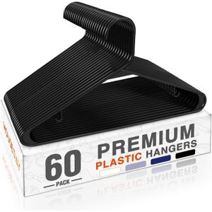 HOUSE DAY Black Plastic Hangers 60 Pack, Clothes Hangers with Non Slip Hooks, Durable & Space Saving Coat Hanger, Light-Weight Clothing Hanger, Perfect Closet Organizer for Everyday Use
