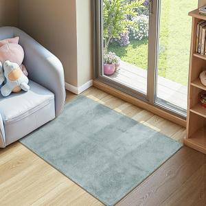 jinchan Solid Plush Area Rug 2x3 Performance Shaggy Washable Rug Indoor Entryway Doormat Soft Modern Faux Wool Cozy Non Slip Carpet for Living Room Kid Room Bedroom Nursery Slate Blue