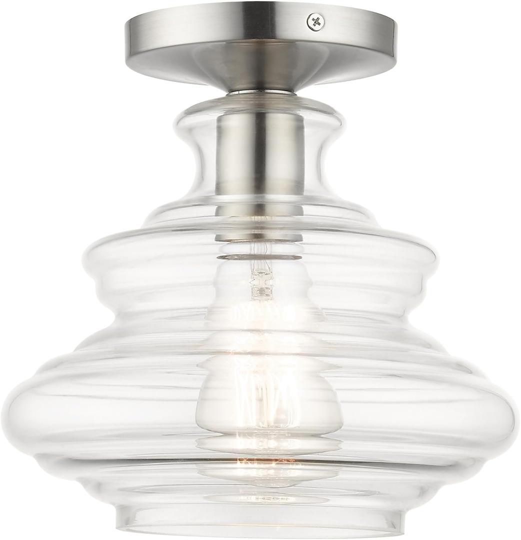 Livex Lighting, 52830-91, Everett, Semi-Flush, Brushed Nickel with Chrome Finish Accents