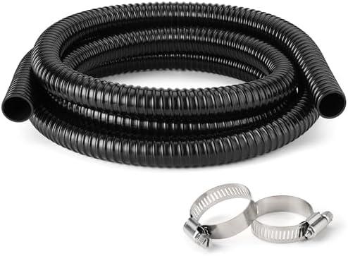 1 Inch Pond Tubing – 10ft Flexible PVC Corrugated Pond Hose with 2 Stainless Steel Hose Clamps, Kink-Proof Black Plastic Pump Tubing for Garden Ponds, Waterfalls, Filters & Drainage