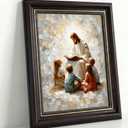 Dark Brown Framed Jesus Teaching Kids Canvas Wall Art Christian Children Room Wall Decor Picture Children Of God Watercolor Poster Print for Kids room living room bedroom home decoration