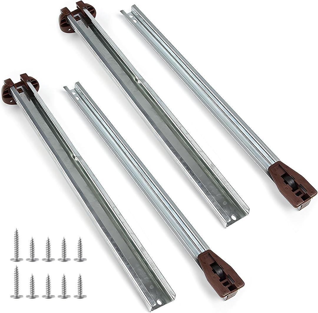 2 Packs Drawer Slides Center Track for Kenlin Rite-Trak II Rails Kit, 16 Inch Drawer Metal Slides with Stop & Roller, Replacement for Dresser Nightstand Wardrobe Cabinet Drawer Tracks and Rails Kits