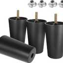 M8-1.25 Metric Thread Bolts Plastic Furniture Legs 4-3/4 Inch Black Round Tapered Sofa Feet with T-Nuts - Couch Feet Replacement - Couch Legs Set of 4-70 x 50 x 120mm