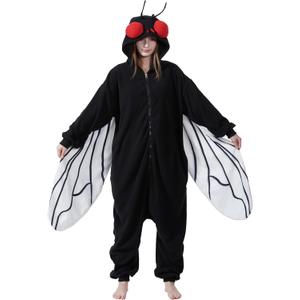 Adult Black Fly Costume Onesie Fly Bug Pajamas Halloween Costumes Anime Cosplay pajamas for Men Women (Large)