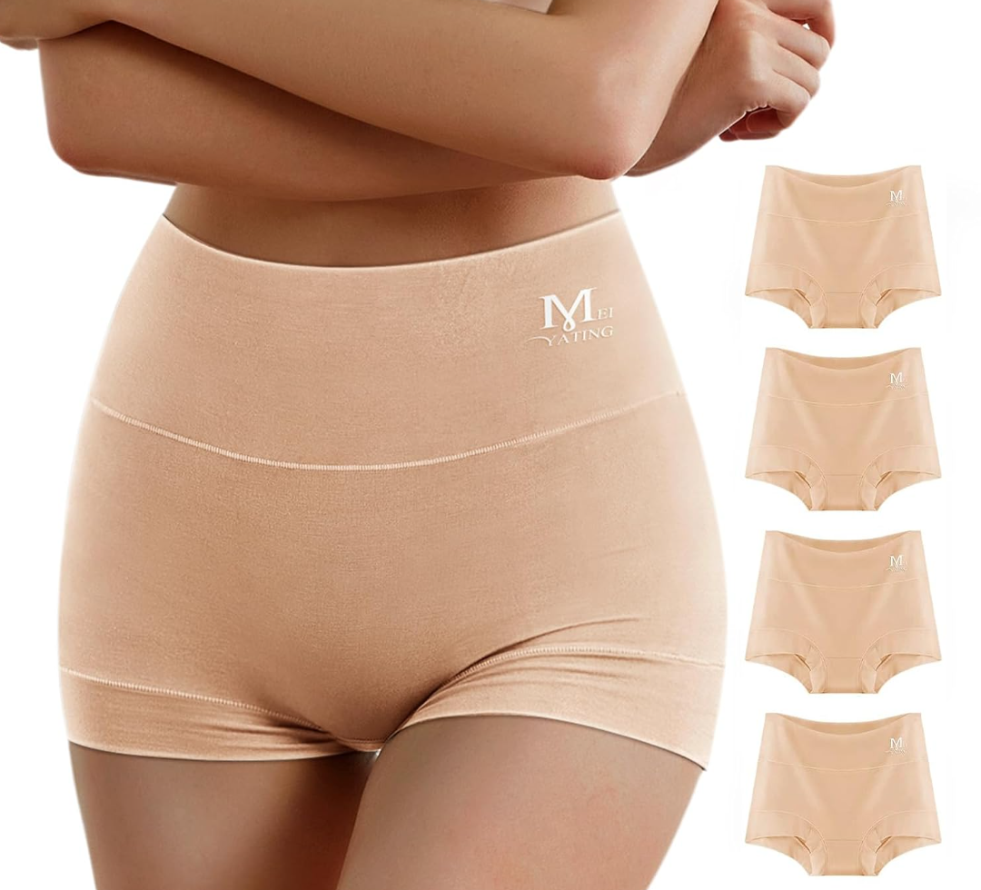 MEIYATING Boy Shorts Underwear for Women High Waisted Cotton Panties Stretch Briefs 4 Pack (Medium)