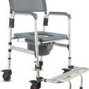 HygiCare 3-in-1 Aluminum Bedside Commode Toilet Shower Chair with Swivel Wheels 6.3 qt Bucket 4 Brake Casters Tool-Free Assembly Support Up to 300 lbs Height Adjustable Lightweight