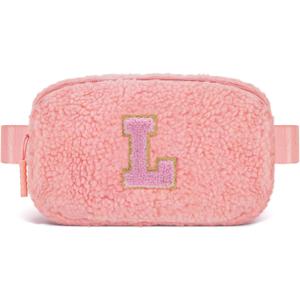 Uygafly Belt Bag with Initials,Fanny Packs Crossbody Bags for Women Girls Kids,Birthday Graduation Gifts for 5 6 7 8 9 10 11 12 13 14 15 16 Year Old Girl,Trendy Cute Purse Stuff - L,Peach