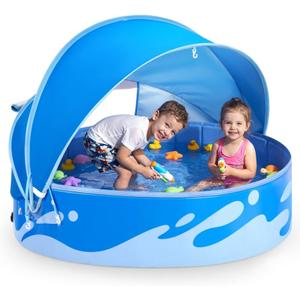 Peradix Paddling Pool for Kids and Dogs, 48" Portable Baby Pool with Canopy for Toddlers Summer, Foldable Kiddie Tent with Sun Shade Outside Water Toys for Backyard Beach, Easy Setup & Carrying Bag