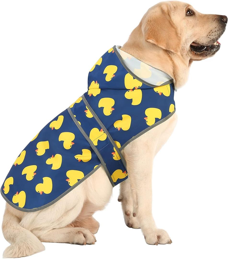 Dog Raincoat for Large Dogs Waterproof Jacket Hooded Rain Coats with Reflective Strips Leash Hole & Poncho Adjustable Fit (Duck,XL)