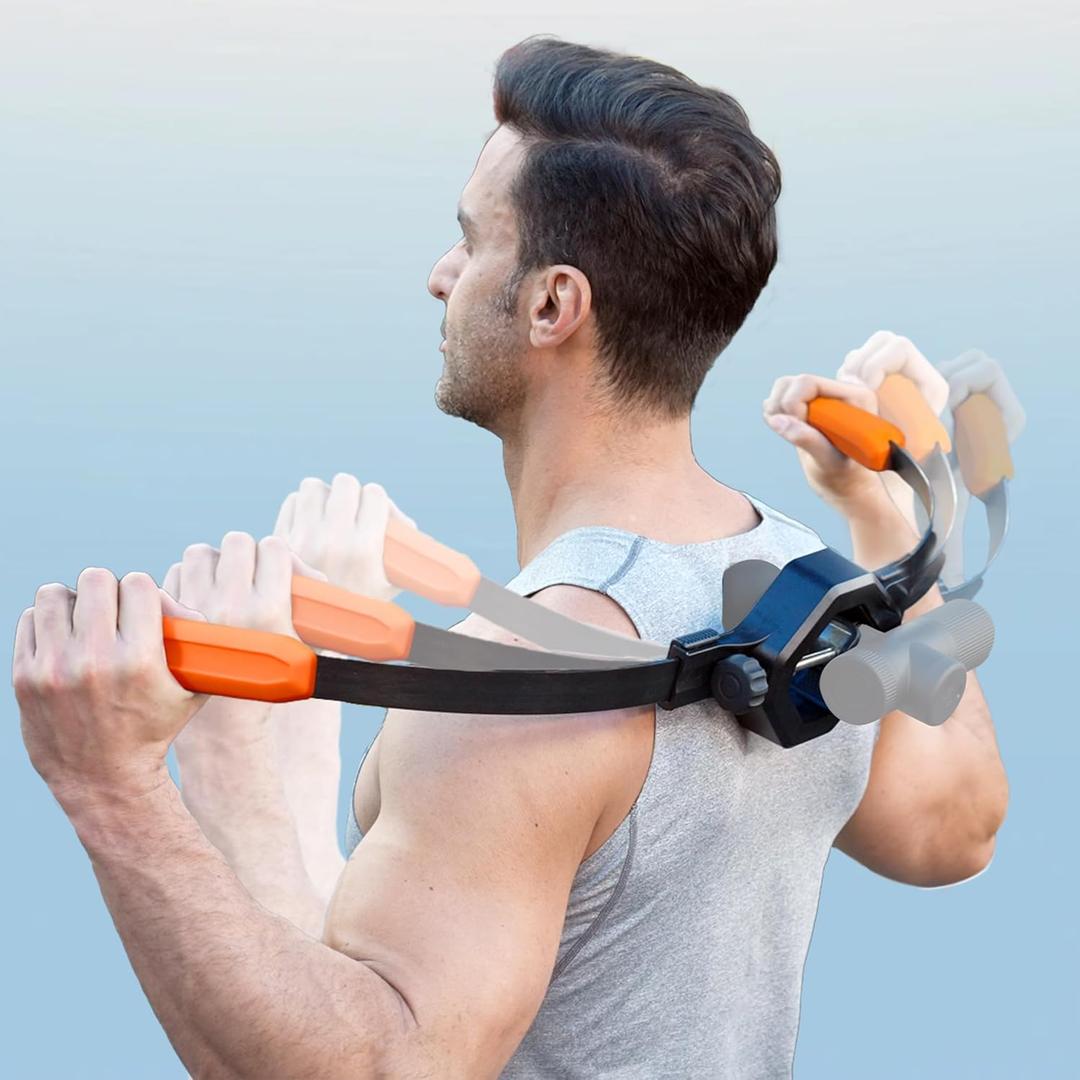 Massage Gun Holder for Hard to Reach Areas. Relieve Muscle Pain in Shoulders, Upper Back, Lower Back, Legs. Compatible with Most Massage Guns. Unlock Full Body, Deep Tissue Relief (Orange)