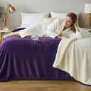 Waterproof Gray Blanket for Dog Cat Puppy, 80''x 80'' Double Side Leakproof Reversible Double Side Sherpa Flannel Fleece 3 Layer Lightweight Blanket, Absorb 70oz(PurpleWhite), Machine Washable