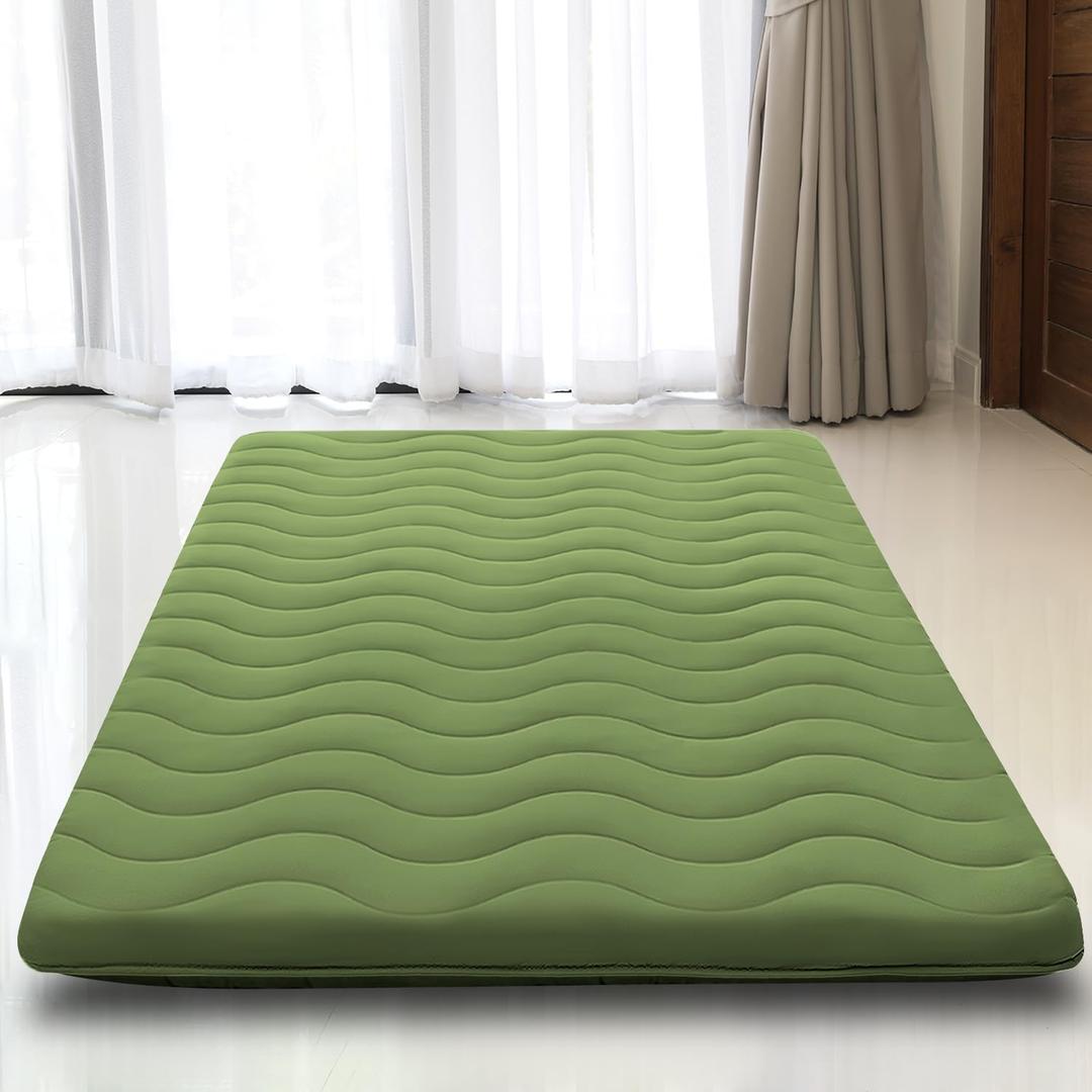 Japanese Floor Mattress, 100% High Density Comfortable Foam, 4" Thicken Foldable Mattress Tatami Mat Sleeping Pad, Ideal for Comfort and Support, Kids Floor Lounger Camping Bed Sofa, Green, Queen (Queen( 80 x 60 ))