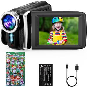 Video Camera Camcorder HD 2.7K 36MP Kids Camcorder Vlogging Camera for YouTube TikTok Digital Video Camera Recorder,Christmas Stickers,8X Digital Zoom for Kids (Black)
