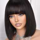 Bob Wig Human Hair 210% Density Bob Wig with Bangs 100% Human Hair Wigs for Black Women Pre-Bleached Glueless Straight Bob Wigs(10Inch,black bob wig)
