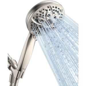 JDO Shower Head with Handheld, High Pressure Handheld Shower Head 6 Settings, Detachable Set with Stainless Steel Hose and Shower Bracket (Brushed Nickel)