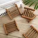 50 Pcs Bamboo Wood Soap Dish Bulk Natural Wooden Soap Holder Savers, Self-Draining Bathroom & Kitchen Soap Trays, Durable Handcrafted Wooden Soap Dishes 3.3 x 3.4 x 0.67 Inch