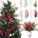 Thiccywoov 40 Pack Red Green Christmas Picks and Sprays for Tree 17.5'' Artificial Glitter Berry Stem Pick with Poinsettia Christmas Tree Filler Ornaments Tree Topper Branch for Xmas DIY Wreath