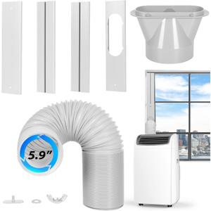Portable AC Window Vent Kit with 5.9" Exhaust Hose Universal Portable Air Conditioner Window Seal Kit Adjustable 59 Inch Length Exhaust Hose for Sliding Horizontal&Vertical Windows