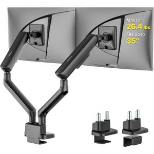 monTEK Dual Monitor Arm, Mechanical Spring Monitor Arm for 17-35" Screens, Adjustable Monitor Desk Mount Each Holds up to 26.4 lbs with C Clamp/Grommet Desk Mount, VESA 75/100mm