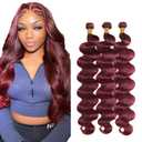 Burgundy Bundles Human Hair Body Wave Bundles 20 22 24 Inch #99J Wine Red Bundle Human Hair Extensions Unprocessed Virgin Remy Hair 3 Bundle 50 Gram Per Bundle For Women