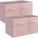 StorageWorks Pink Storage Cubes, 13x13 Storage Cube Bins with Handle, Cube Storage Organizer Bins for Shelves and Closet, Collapsible Storage Bins, 4-Pack