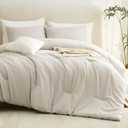 CozyLux Oversized King Comforter Set Beige, 3 Pieces 120x98 Solid Breathable Quilted Bedding Sets for All Seasons, Luxury Soft Lightweight Bed Set with Down Alternative Comforter and 2 Pillowcases