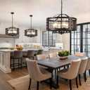 20" Black Farmhouse Chandelier Rustic Light Fixture for Dining Room 6 Light, 6-light wood grain