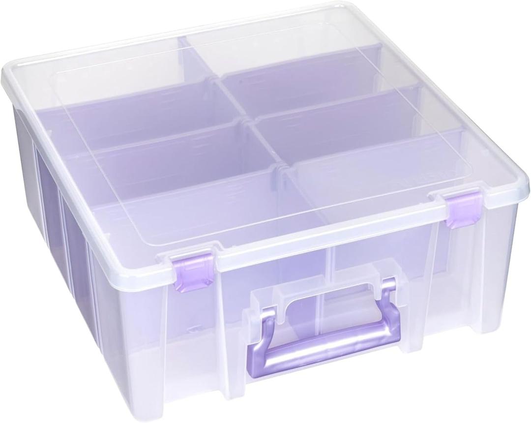ArtBin Super Satchel Double Deep Compartment Box - Art Storage with 8 Removable Compartments, Smart Closure for Craft Supplies (Purple)