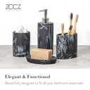 ZCCZ Bathroom Accessories Set, 4-Piece Marble Pattern with Soap Dispenser, Toothbrush Holder, Tumbler, and Soap Dish for Modern Bath Dcor, Elegant and Durable Design for Home or Office Bathrooms (Black Marble Look Rounded)