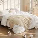 Bedsure 5 Pieces Cotton Comforter Set with Waffle Throw Blanket - Soft Breathable Bedding Set for All Seasons, White Queen Comforter, Pillow Shams, Beige 100% Cotton Blanket, Throw Pillow, Queen 