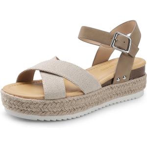DREAM PAIRS Women's Stylish Platform Espadrille Wedge Sandals Round Toe Summer Causal Shoes Crisscross Band Adjustable Ankle Strap Buckle (7, Beige/Tan)