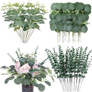Abzo 90 Pcs 3 Kinds Mixed Eucalyptus Stems Bulk Artificial Eucalyptus Leaves Sprays Faux Oval Eucalyptus Greenery Stems for Wedding Vase DIY Bouquets Bouquet Floral Arrangement Home Decor