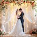 White Tulle Backdrop with Fairy Lights for Parites Wrinkle-Free Shiny Sheer Curtain Photo Back Drop Drapes for Baby Shower Birthday Party Photography Home Decorations